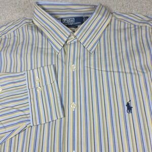 Polo Ralph Lauren Andrew Shirt Men's 17.5 XL Yellow Blue Stripe Cotton Vintage‎